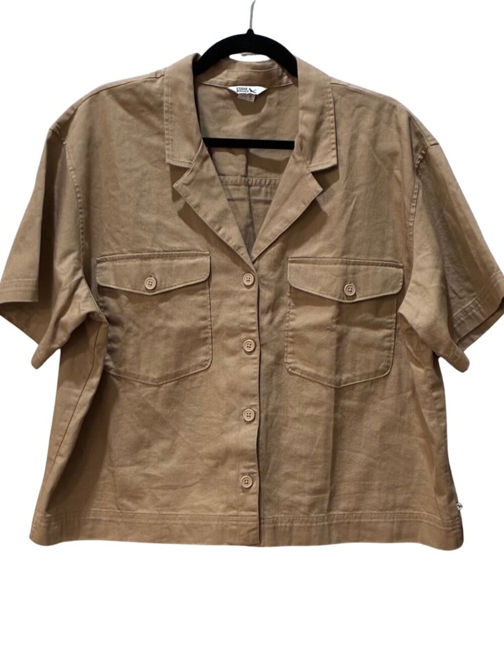 Eddie Bauer Vintage Tan Cotton Short Sleeve Outdoor Camp Collar Shirt Size XL